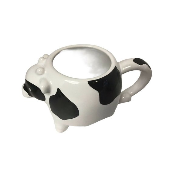 Vintage Black & White Cow Handle Coffee Mug Cup Black White Stoneware Size: 7" - Picture 2 of 5